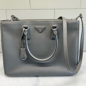 Authentic Large Grey Prada Galleria Saffiano Leather Bag
